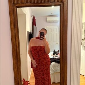 Red Strapless Floral Dress